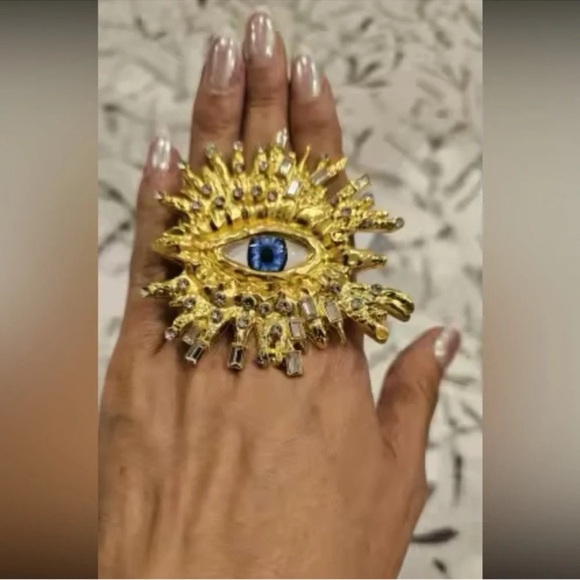 Surrealism Blue Eyes Baroque Eyes Adjustable Ring - Picture 7 of 10